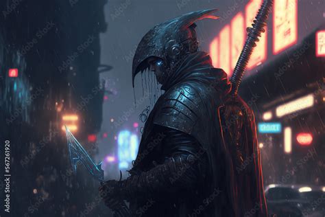 assassin with sword in the cyberpunk city, desktop wallpaper ...