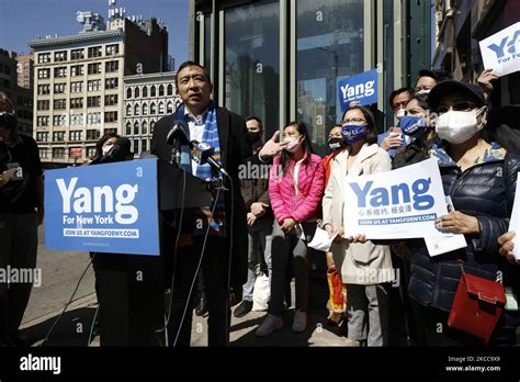 Mayoral Candidate Andrew Yang Holds A Press Conference In Lower