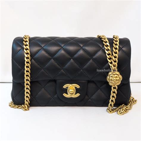 Chanel 23S Sweet Camellia Mini Rectangle Black Lambskin Brushed Gold