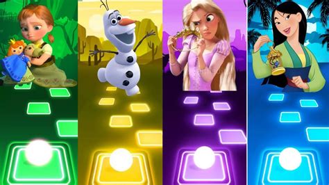 Baby Anna Vs Olaf Vs Tangled I See The Light Vs Mulan Tiles Hop Edm