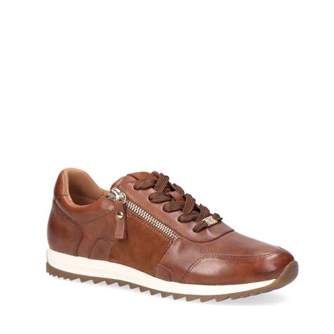caprice ladies lace  wide fitting side zip cognac sneakertrainer
