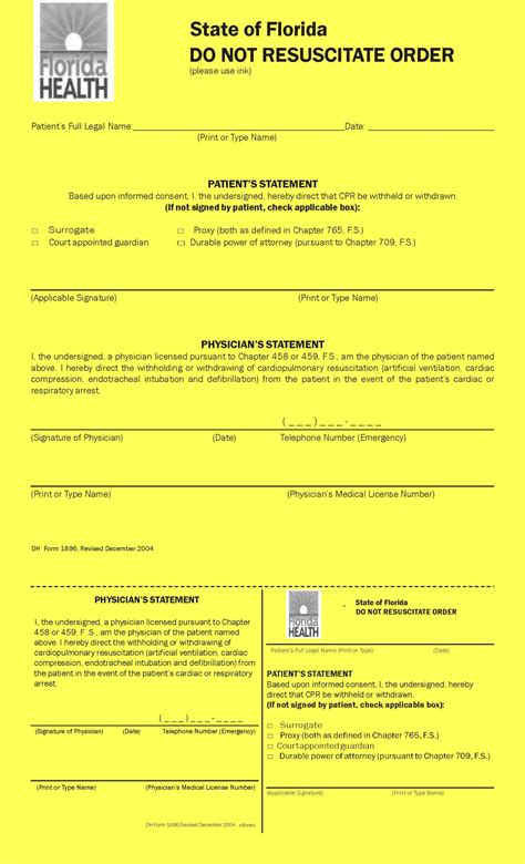 Free Florida Do Not Resuscitate Dnr Order Form Pdf Eforms