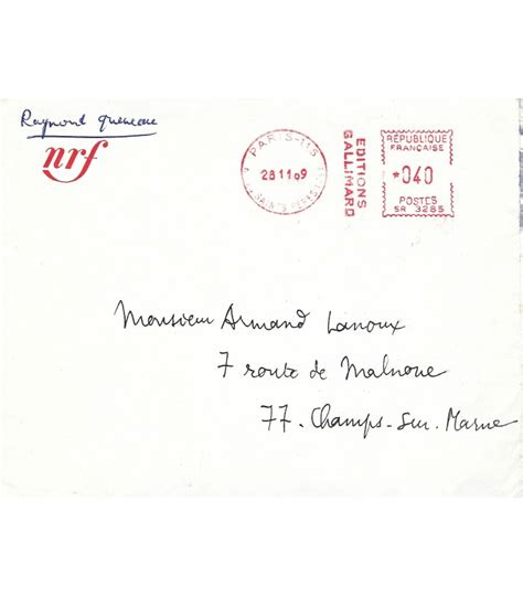 QUENEAU Raymond romancier poète et dramaturge Lettre autographe G 5908