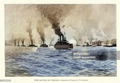 Us Navy Warships Attacking The Spanish Fleet Battle Of Manila Bay