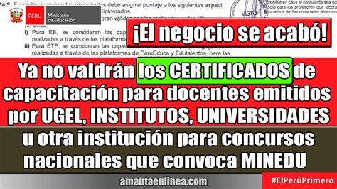 Minedu Ya No Valdr N Los Certificados De Capacitaci N Para Docentes