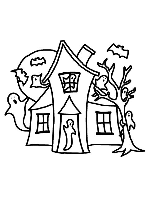 Coloriage Dessin Gratuit de la Maison Hantée d Halloween télécharger