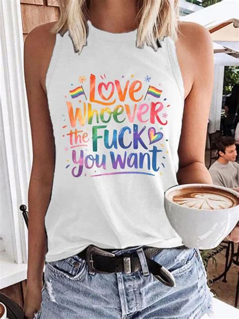 Women S Pride Month Love Whoever The Fuck You Want Print Crew Neck Tank Top