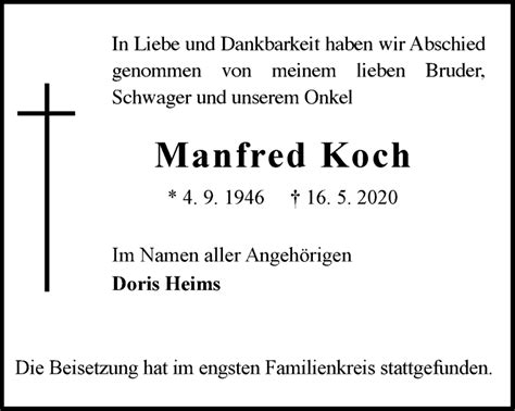 Traueranzeigen Von Manfred Koch Trauer In NRW De