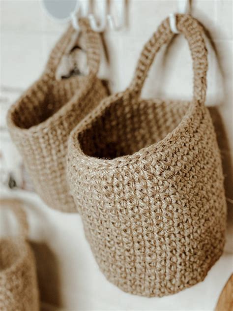 Jute Crochet Hanging Baskets Size M Inches Wall Etsy