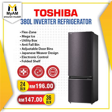 Peti Sejuk Ansuran Mudah Toshiba 380 Litre Bottom Freezer Inverter