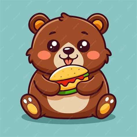 Cartoon Illustration Of Cute Bear Eating Sandwich Premium Ai