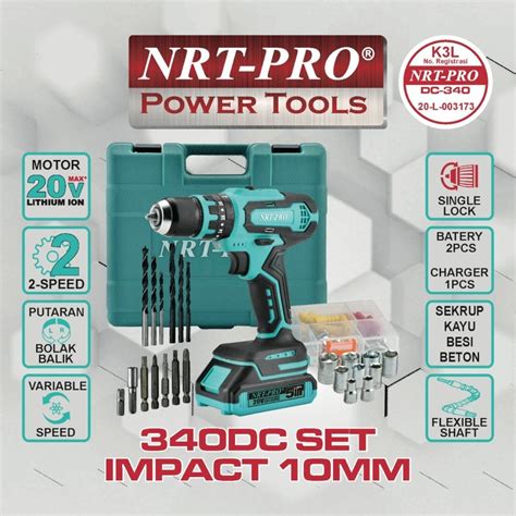 Jual NRT PRO Cordless DC 340 SET 20V Mesin Bor Portable Impact Hammer