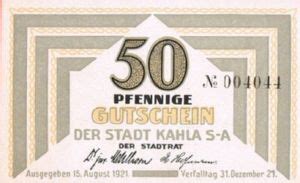 Banknote 50 Pfennig German Notgeld Kahla GrM 668 5a 2 3