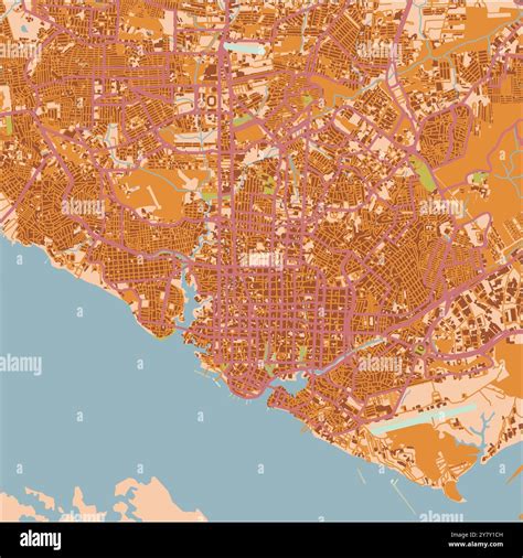 Map of Manaus in Brazil in a sandy theme. Contains layered vector with ...