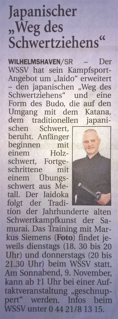 Bericht In Der Wilhelmshavener Zeitung Vom 06 November 2013 Iaido