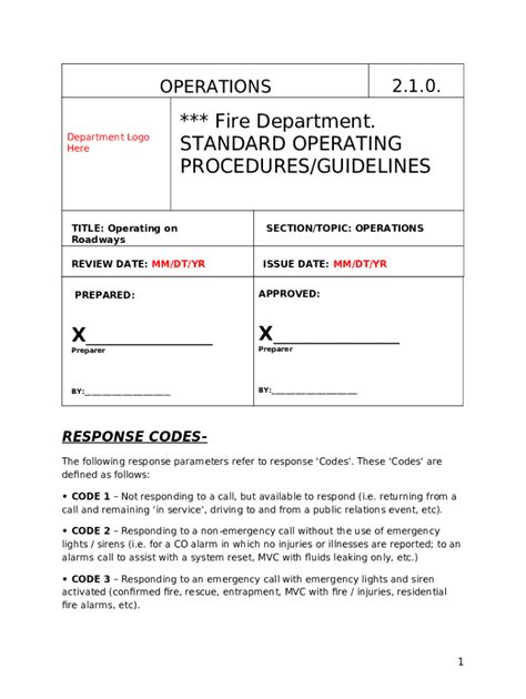 Fire Department Standard Operating Procedures Doc Template PdfFiller