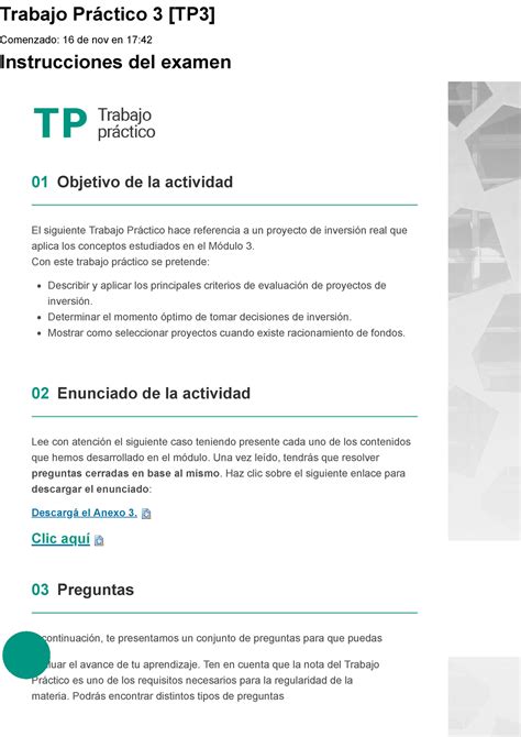 Examen Trabajo Práctico 3 95 TP3 Trabajo Práctico 3 TP3 Comenzado