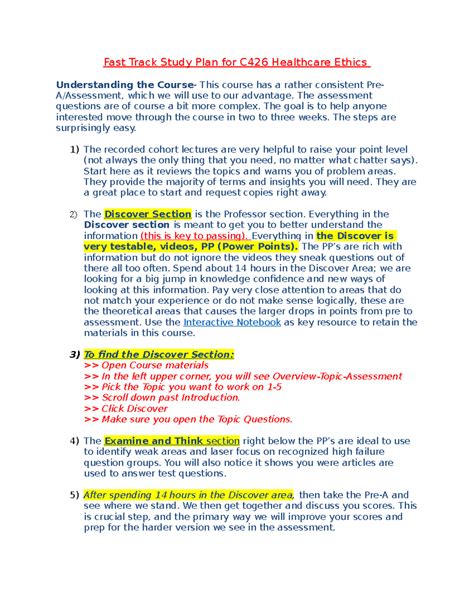 Fast Track Study Plan C426 Fast Track Study Plan For C426 Healthcare