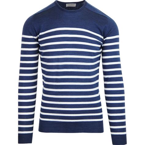 John Smedley Jakob Mod Breton Stripe Jumper In Indigo