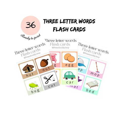 36 Three Letter Words Flash Cards Pre School Cards Educational