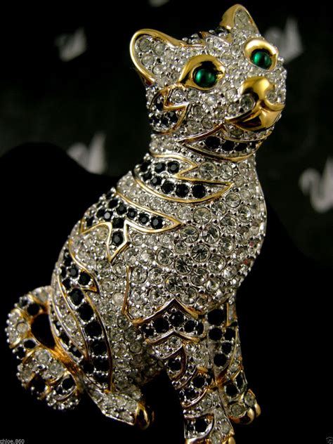 Signed Swarovski Crystal Tabby Cat Pin ~brooch Retired Rare New With