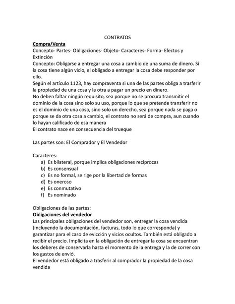 Contratos Do Parcial Contratos Compra Venta Concepto Partes