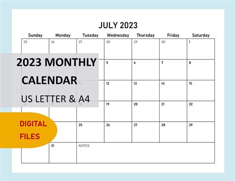 Printable 2023 Monthly Calendar Blank 12 Months Landscape - Etsy