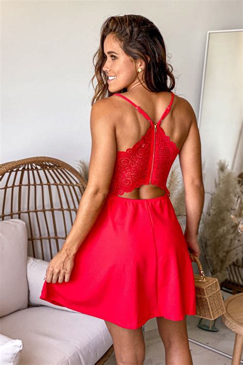 Red Peplum Short Dress With Lace Back In 2021 Short Dresses