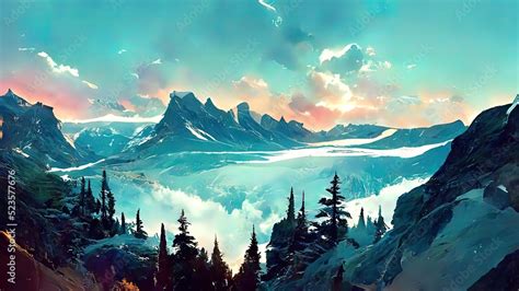 Forest And Mountains Digital Painting K Background Wallpaper Of