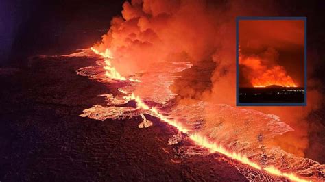 Lava Flows From Two Mile Crack As Iceland Volcano Erupts Following Weeks Of Anticipation World