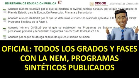 OFICIAL TODOS LOS GRADOS Y FASES CON LA NEM PROGRAMAS SINTÉTICOS