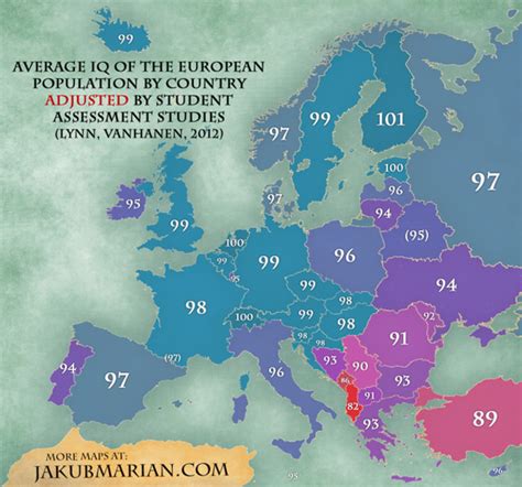 Carte du Q.I par pays en Europe
