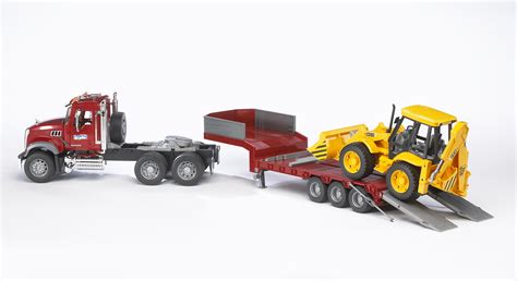 Bruder New Toy Mack Granite Low Loader And Jcb 4cx On Trailer 116 Scale