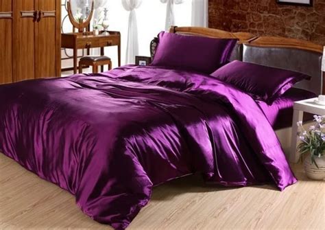 Juego De Cama De Seda Satinada Ropa De Cama De Color Morado Oscuro