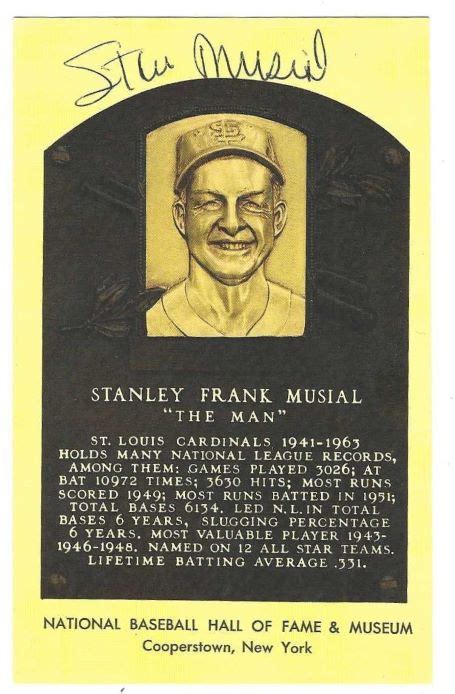 Autographed Stan Musial Hall Of Fame Gold Plaque Main Line Autographs