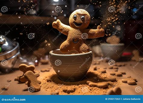 Gingerbread Dancing In A Hot Cup Of Cocoa Milk Stock Image Image Of