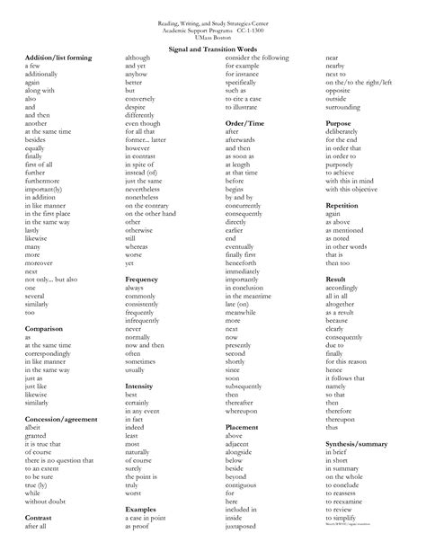 Free Printable Transition Words List