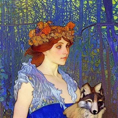 Landscape Art Nouveau Painting Of An Beautiful Girl Stable Diffusion