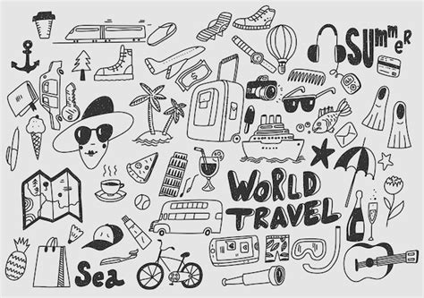 Dibujar A Mano Doodle S Mbolos De Viajes Turismo Y Viajes Foto Premium