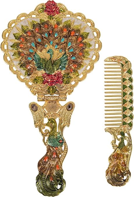 Nerien Antique Mirror Comb Set Vintage Metal Embossed Rose