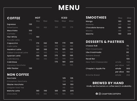 Menu At Chapter Coffee Roastery Cafe Sm North Edsa Quezon City The