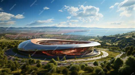 Premium AI Image | nice Football stadium Day view Spy camera view from ...