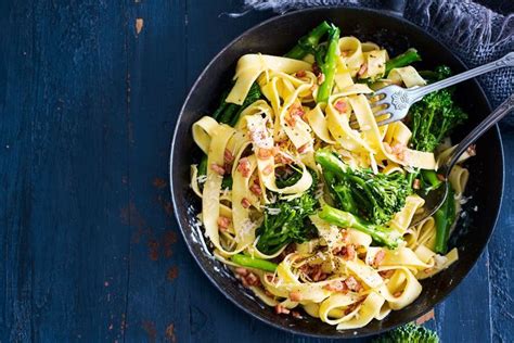 Fettuccine Carbonara With Lemon Broccolini