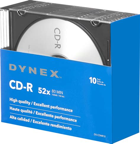 Best Buy Dynex 10 Pack 52x CD R Discs With Jewel Cases Silver DX CDMR10