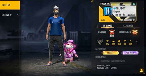 Free Fire ID Of Jonty Gaming Stats K D Ratio Win Ratio And Monthly