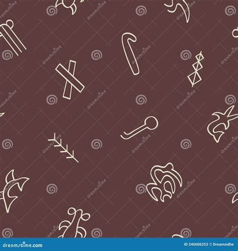 Seamless Pattern with Rongorongo Glyphs Stock Vector - Illustration of ...