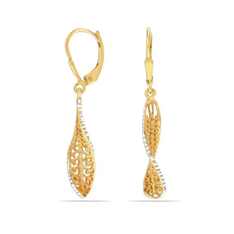 Lecalla Sterling Silver Yellow Gold Plated Filigree Leaf Diamond