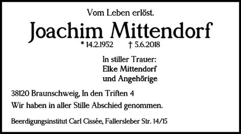 Traueranzeigen Von Joachim Mittendorf Trauer38 De