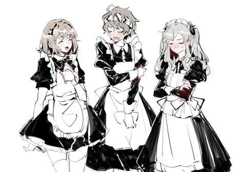 Safebooru 1boy 2girls Ahoge Alchemy Stars Apron Black Bow Black Bowtie Black Dress Blonde Hair