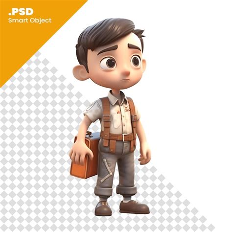 Premium Psd 3d Render Of A Boy With Backpack And Briefcase On White Background Psd Template